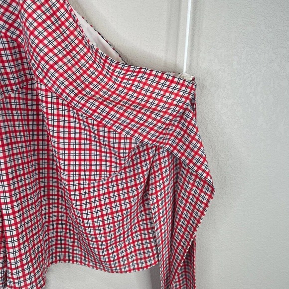 C/Meo Collective Counting All Top Med 6 Red Multi One Shoulder Plaid Tie Waist - Picture 5 of 10